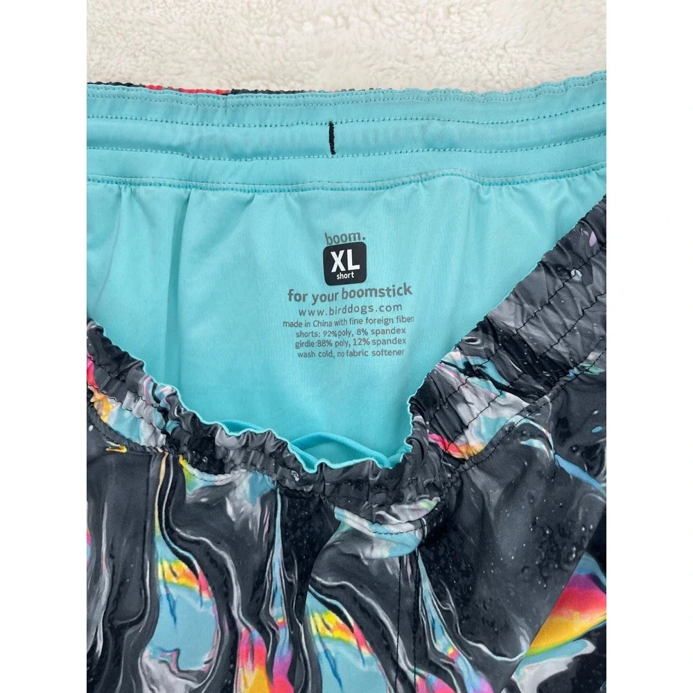 Birddogs Boom Gym Shorts Mens XL Grey Rainbow Marble Psychedelic Lined 6 Inseam